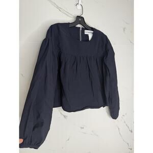 LF Markey Top Sz 6 Hassan Nico Blue Ballon Sleeve Crop Relaxed Coastal Preppy